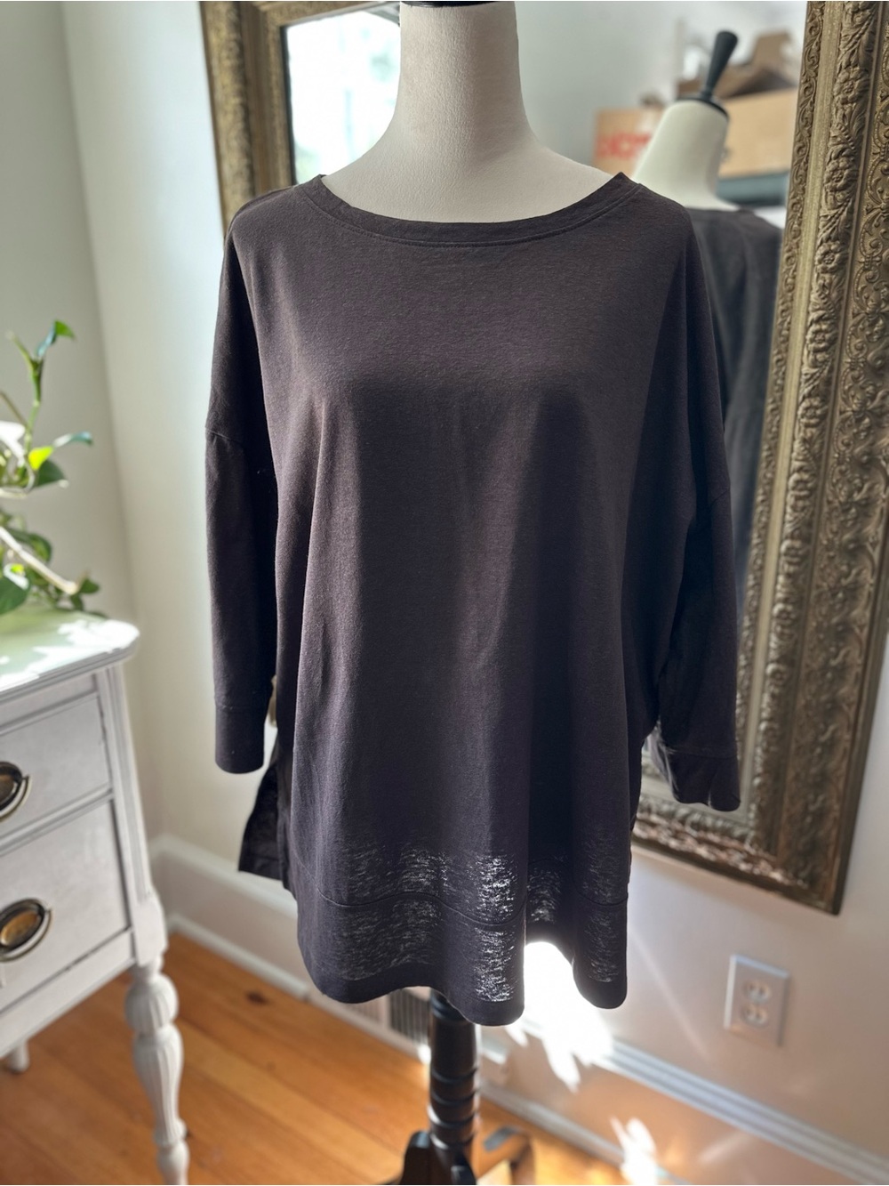 Pure Jill J Jill hemp cotton pullover top boxy chocolate brown knit tunic boho